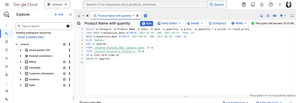 image of SQL query in BigQuery